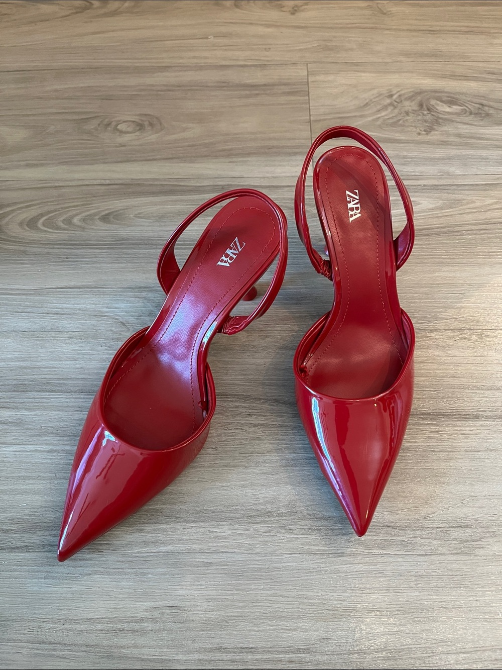 Price Firm Zara Patent Red Sling Back Heels